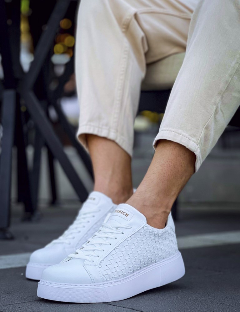 Ανδρικά λευκά sneakers δερματίνη πλεκτό σχέδιο CH203W φωτογραφία